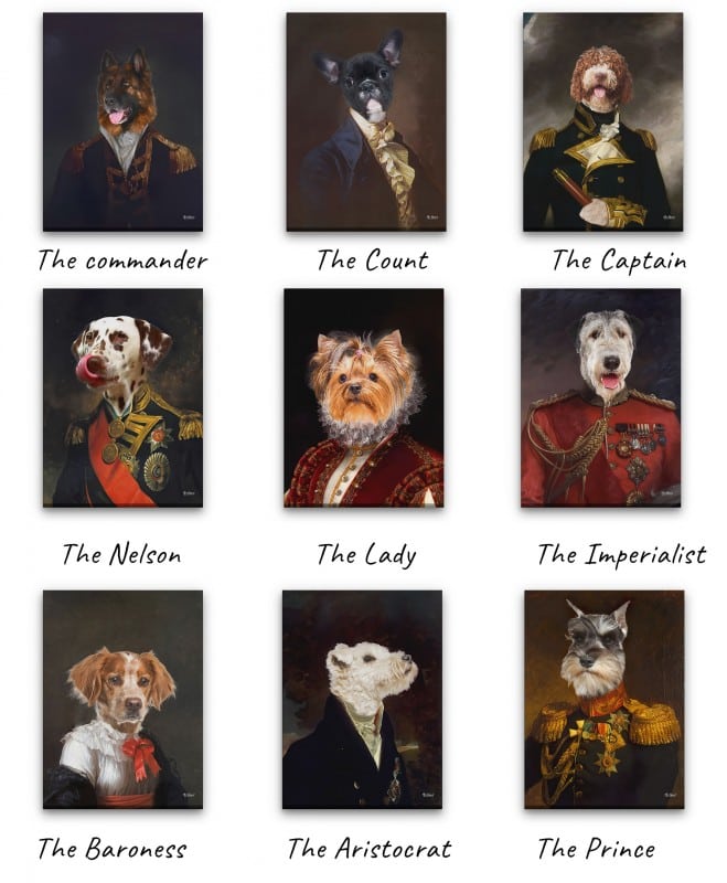Double Renaissance Dog canvas portrait from photo 22 renaissance dog portrait canvas collection