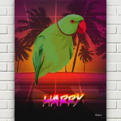 Custom Retro Arcade Style Bird Portrait - Pet illustration from photo - California Canvas 17 retro arcade pet portrait illustrations bird california front view white bricks