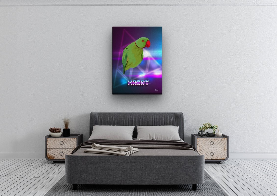 Custom Retro Arcade Style Bird Portrait - Pet illustration from photo - Fever Canvas 24 retro arcade pet portrait illustrations bird fever bedroom
