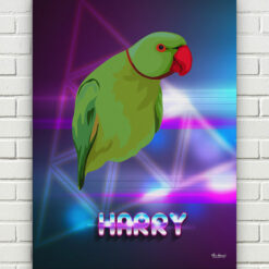 Custom Retro Arcade Style Bird Portrait - Pet illustration from photo - Fever Canvas 17 retro arcade pet portrait illustrations bird fever front view white bricks