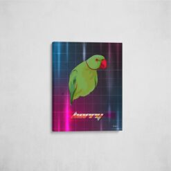 Custom Retro Arcade Style Bird Portrait - Pet illustration from photo - Hyperspeed Canvas 16 retro arcade pet portrait illustrations bird hyperspeed front view angled wall