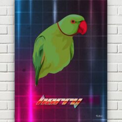 Custom Retro Arcade Style Bird Portrait - Pet illustration from photo - Hyperspeed Canvas 17 retro arcade pet portrait illustrations bird hyperspeed front view white bricks