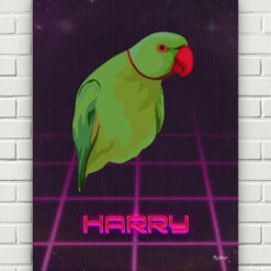 Custom Retro Arcade Style Bird Portrait - Pet illustration from photo - Invaders Canvas 17 retro arcade pet portrait illustrations bird invaders front view white bricks
