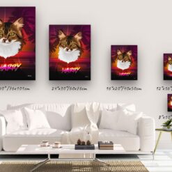 Custom Retro Arcade Style Cat Portrait - Pet illustration from photo - California Canvas 14 retro arcade pet portrait illustrations cat california canvas size comparison
