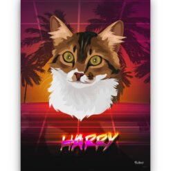 Custom Retro Arcade Style Cat Portrait - Pet illustration from photo - California Canvas 18 retro arcade pet portrait illustrations cat california front view white