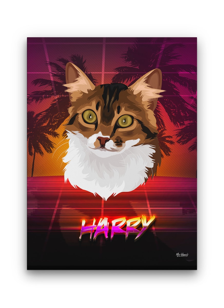 Custom Retro Arcade Style Cat Portrait - Pet illustration from photo - California Canvas 9 Custom Retro Arcade Style Cat Portrait - Pet illustration from photo - California Canvas - Image 7