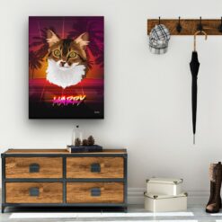 Custom Retro Arcade Style Cat Portrait - Pet illustration from photo - California Canvas 19 retro arcade pet portrait illustrations cat california hall