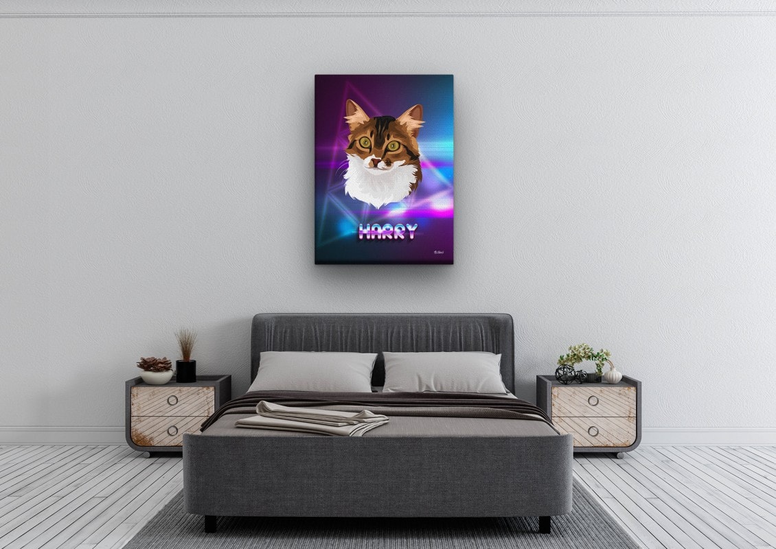 retro arcade pet portrait illustrations cat fever bedroom