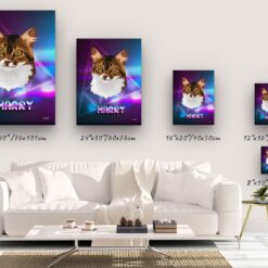 retro arcade pet portrait illustrations cat fever canvas size comparison