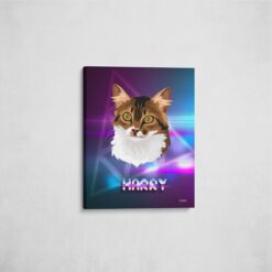 retro arcade pet portrait illustrations cat fever front view angled wall