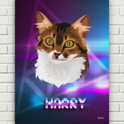 retro arcade pet portrait illustrations cat fever front view white bricks