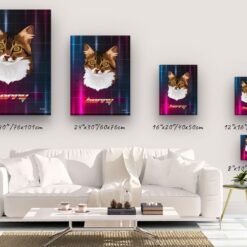 Custom Retro Arcade Style Cat Portrait - Pet illustration from photo - Hyperspeed Canvas 14 retro arcade pet portrait illustrations cat hyperspeed canvas size comparison