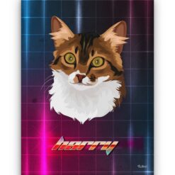 Custom Retro Arcade Style Cat Portrait - Pet illustration from photo - Hyperspeed Canvas 18 retro arcade pet portrait illustrations cat hyperspeed front view white