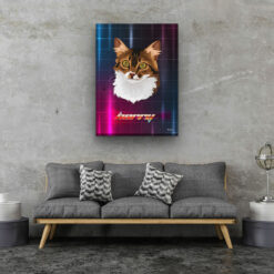 Custom Retro Arcade Style Cat Portrait - Pet illustration from photo - Hyperspeed Canvas 20 retro arcade pet portrait illustrations cat hyperspeed living room