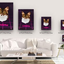 Custom Retro Arcade Style Cat Portrait - Pet illustration from photo - Invaders Canvas 14 retro arcade pet portrait illustrations cat invaders canvas size comparison