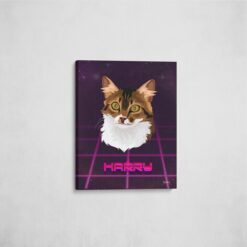 Custom Retro Arcade Style Cat Portrait - Pet illustration from photo - Invaders Canvas 16 retro arcade pet portrait illustrations cat invaders front view angled wall