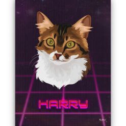 Custom Retro Arcade Style Cat Portrait - Pet illustration from photo - Invaders Canvas 18 retro arcade pet portrait illustrations cat invaders front view white