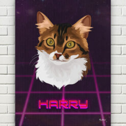 Custom Retro Arcade Style Cat Portrait - Pet illustration from photo - Invaders Canvas 17 retro arcade pet portrait illustrations cat invaders front view white bricks