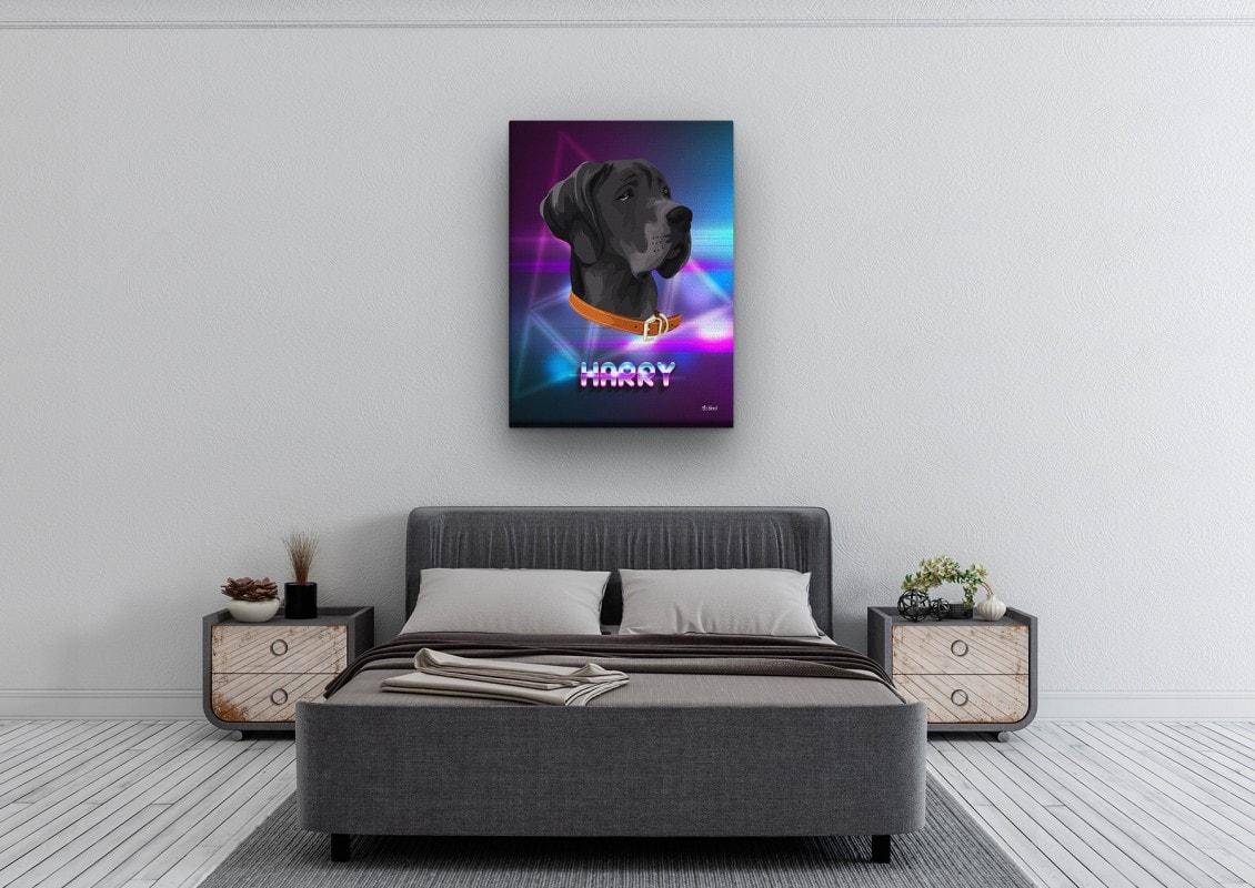 Custom Retro Arcade Style Dog Portrait - Pet illustration from photo - Fever Canvas 24 retro arcade pet portrait illustrations dog fever bedroom