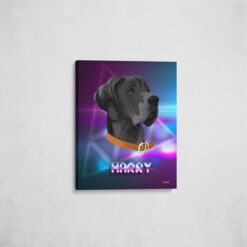 Custom Retro Arcade Style Dog Portrait - Pet illustration from photo - Fever Canvas 16 retro arcade pet portrait illustrations dog fever front view angled wall