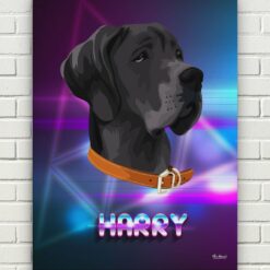 Custom Retro Arcade Style Dog Portrait - Pet illustration from photo - Fever Canvas 17 retro arcade pet portrait illustrations dog fever front view white bricks