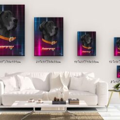 Custom Retro Arcade Style Dog Portrait - Pet illustration from photo - Hyperspeed Canvas 14 retro arcade pet portrait illustrations dog hyperspeed canvas size comparison