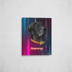 Custom Retro Arcade Style Dog Portrait - Pet illustration from photo - Hyperspeed Canvas 16 retro arcade pet portrait illustrations dog hyperspeed front view angled wall