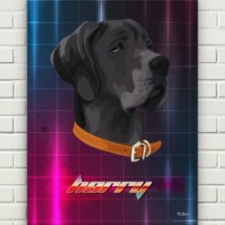 Custom Retro Arcade Style Dog Portrait - Pet illustration from photo - Hyperspeed Canvas 17 retro arcade pet portrait illustrations dog hyperspeed front view white bricks