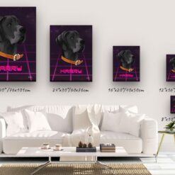 retro arcade pet portrait illustrations dog invaders canvas size comparison