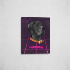 retro arcade pet portrait illustrations dog invaders front view angled wall