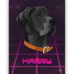 retro arcade pet portrait illustrations dog invaders front view white