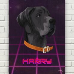retro arcade pet portrait illustrations dog invaders front view white bricks