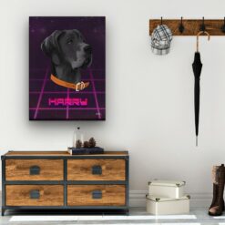 retro arcade pet portrait illustrations dog invaders hall