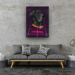 retro arcade pet portrait illustrations dog invaders living room