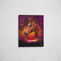 Custom Retro Arcade Style Horse Portrait - Pet illustration from photo - California Canvas 16 retro arcade pet portrait illustrations horse california front view angled wall