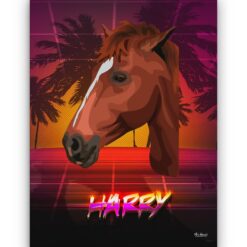 Custom Retro Arcade Style Horse Portrait - Pet illustration from photo - California Canvas 18 retro arcade pet portrait illustrations horse california front view white