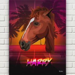 Custom Retro Arcade Style Horse Portrait - Pet illustration from photo - California Canvas 17 retro arcade pet portrait illustrations horse california front view white bricks