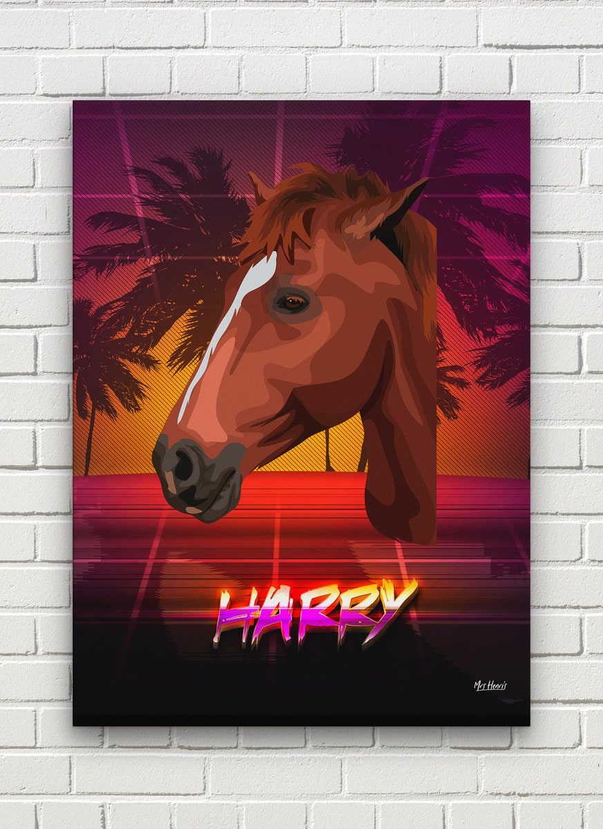 Custom Retro Arcade Style Horse Portrait - Pet illustration from photo - California Canvas 8 Custom Retro Arcade Style Horse Portrait - Pet illustration from photo - California Canvas - Image 6