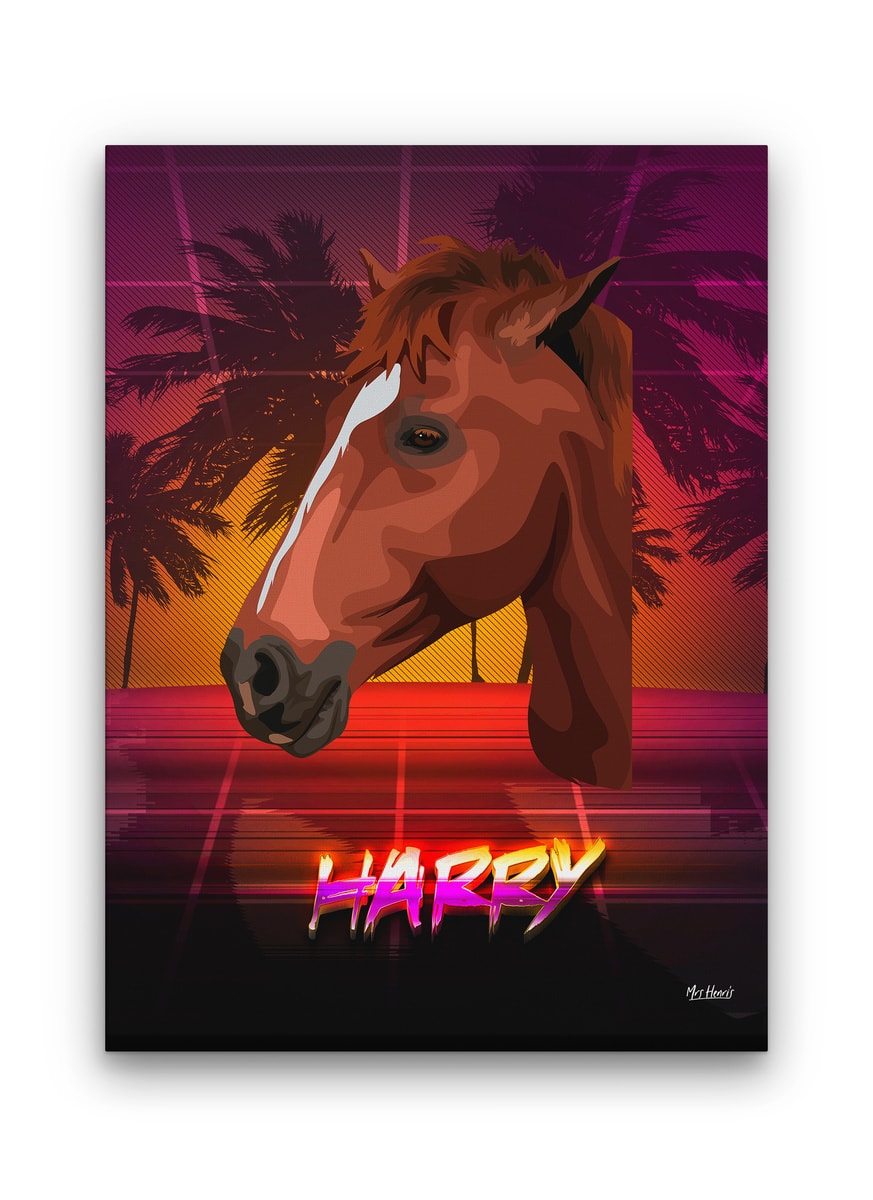 Custom Retro Arcade Style Horse Portrait - Pet illustration from photo - California Canvas 9 Custom Retro Arcade Style Horse Portrait - Pet illustration from photo - California Canvas - Image 7