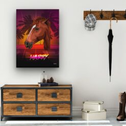 Custom Retro Arcade Style Horse Portrait - Pet illustration from photo - California Canvas 19 retro arcade pet portrait illustrations horse california hall