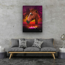 Custom Retro Arcade Style Horse Portrait - Pet illustration from photo - California Canvas 20 retro arcade pet portrait illustrations horse california living room