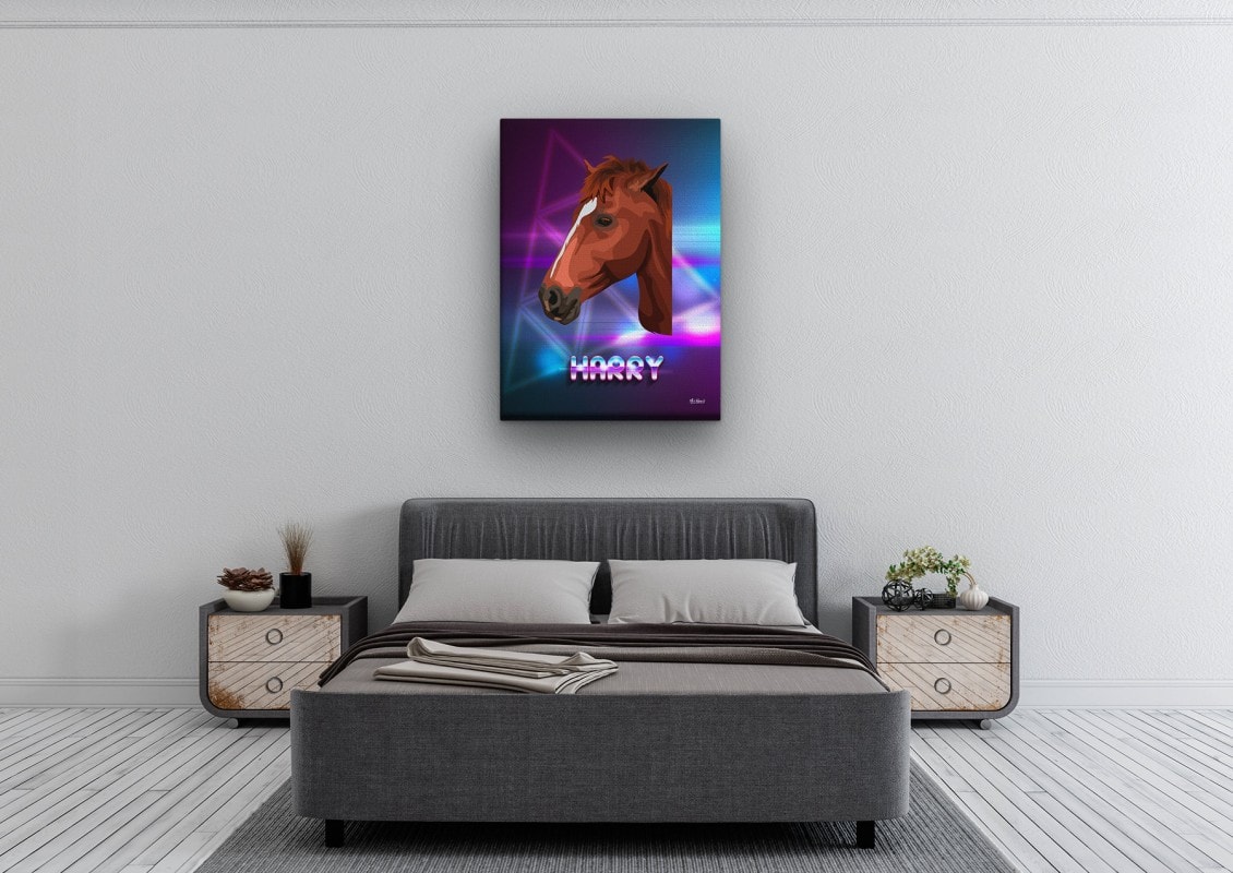 Custom Retro Arcade Style Horse Portrait - Pet illustration from photo - Fever Canvas 24 retro arcade pet portrait illustrations horse fever bedroom