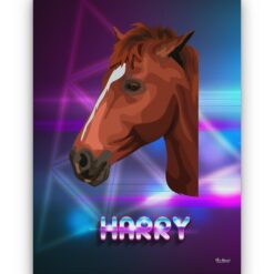 Custom Retro Arcade Style Horse Portrait - Pet illustration from photo - Fever Canvas 18 retro arcade pet portrait illustrations horse fever front view white