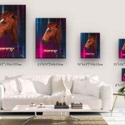 Custom Retro Arcade Style Horse Portrait - Pet illustration from photo - Hyperspeed Canvas 14 retro arcade pet portrait illustrations horse hyperspeed canvas size comparison