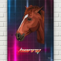 Custom Retro Arcade Style Horse Portrait - Pet illustration from photo - Hyperspeed Canvas 17 retro arcade pet portrait illustrations horse hyperspeed front view white bricks