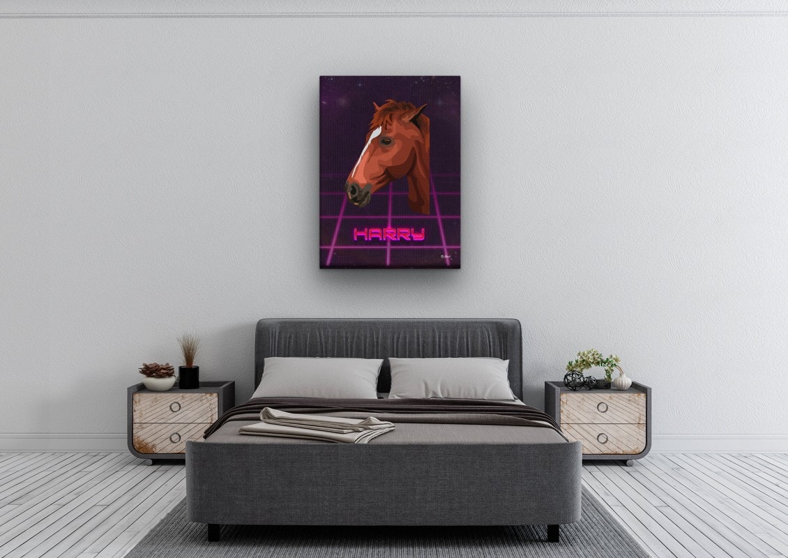 Custom Retro Arcade Style Horse Portrait - Pet illustration from photo - Invaders Canvas 24 retro arcade pet portrait illustrations horse invaders bedroom