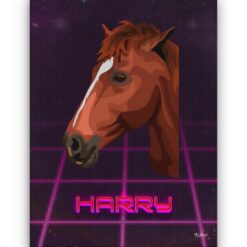 Custom Retro Arcade Style Horse Portrait - Pet illustration from photo - Invaders Canvas 18 retro arcade pet portrait illustrations horse invaders front view white