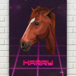 Custom Retro Arcade Style Horse Portrait - Pet illustration from photo - Invaders Canvas 17 retro arcade pet portrait illustrations horse invaders front view white bricks