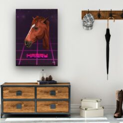 Custom Retro Arcade Style Horse Portrait - Pet illustration from photo - Invaders Canvas 19 retro arcade pet portrait illustrations horse invaders hall