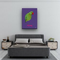 retro pet portrait illustrations bird deep purple bedroom